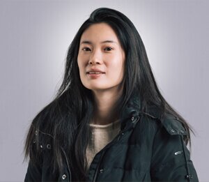 Asian young women at the studio in the black jacket